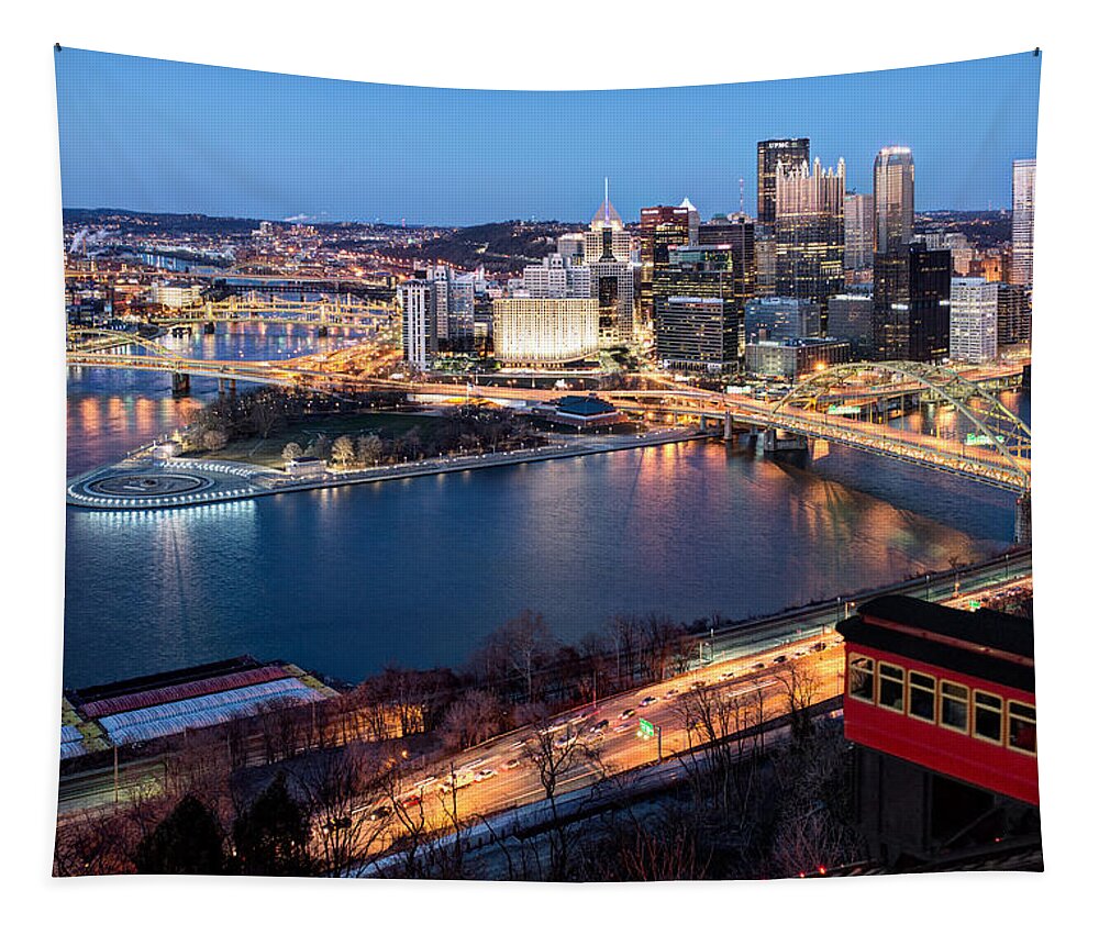 Pittsburgh Skyline Tapestry featuring the photograph Spring Evening at the Duquesne Incline by Matt Hammerstein