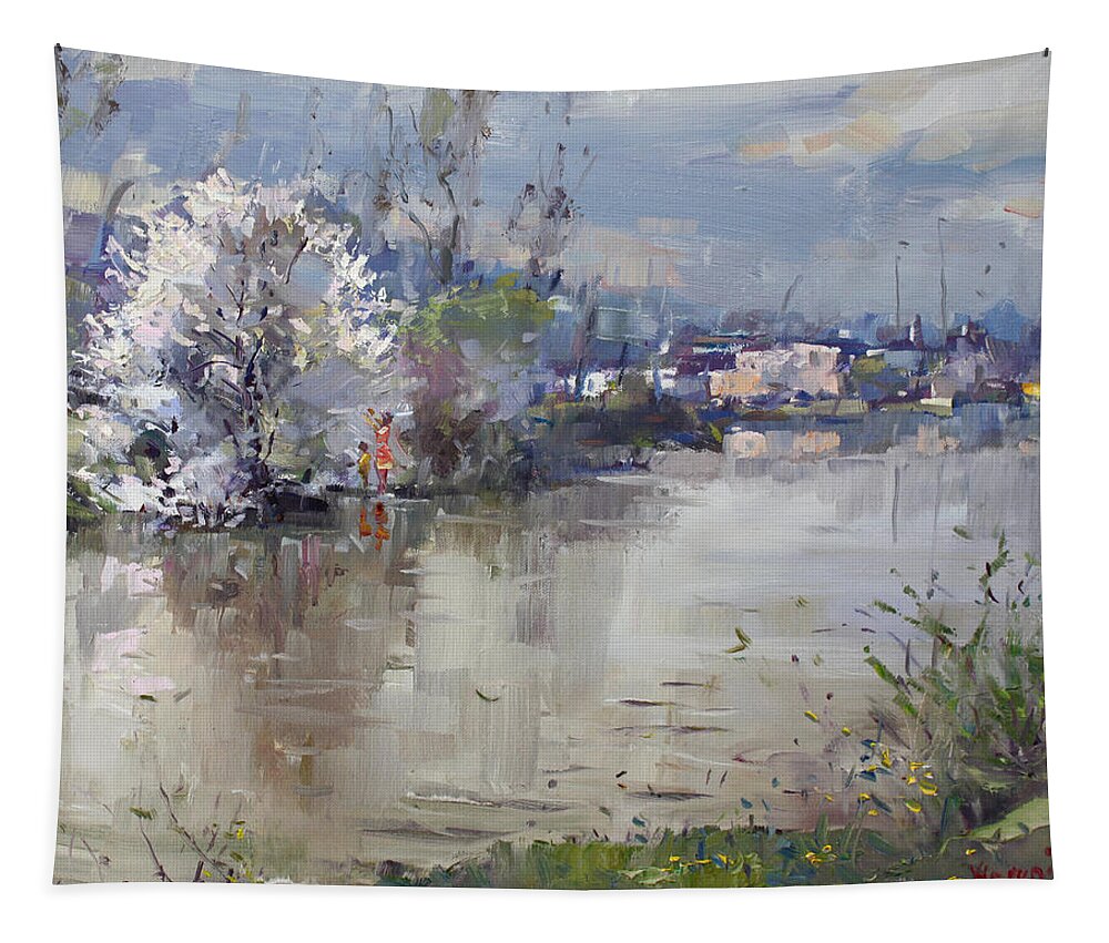 Spring Tapestry featuring the painting Spring in Hyde Park by Ylli Haruni
