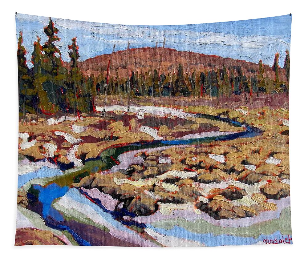 Spring Tapestry featuring the painting Spring Marsh Algonquin by Phil Chadwick