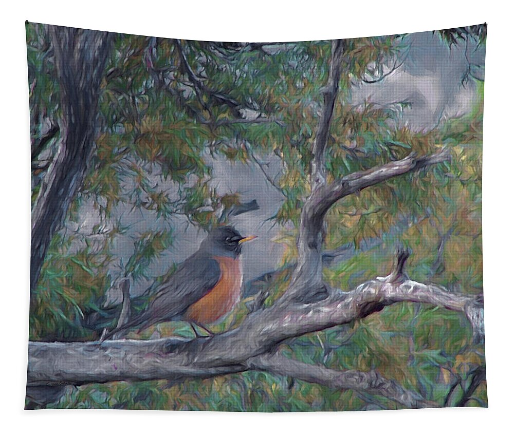 Animals Tapestry featuring the digital art Spring Morning Robin DA by Ernest Echols