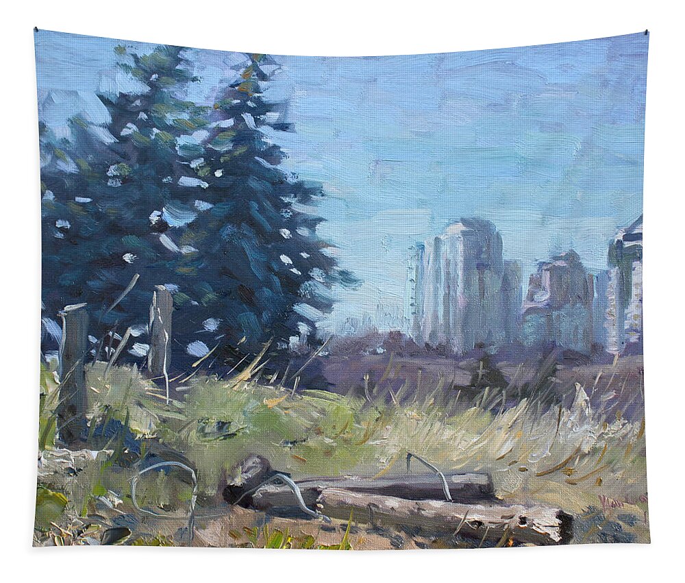 Spring Tapestry featuring the painting Spring over the Hills by Ylli Haruni