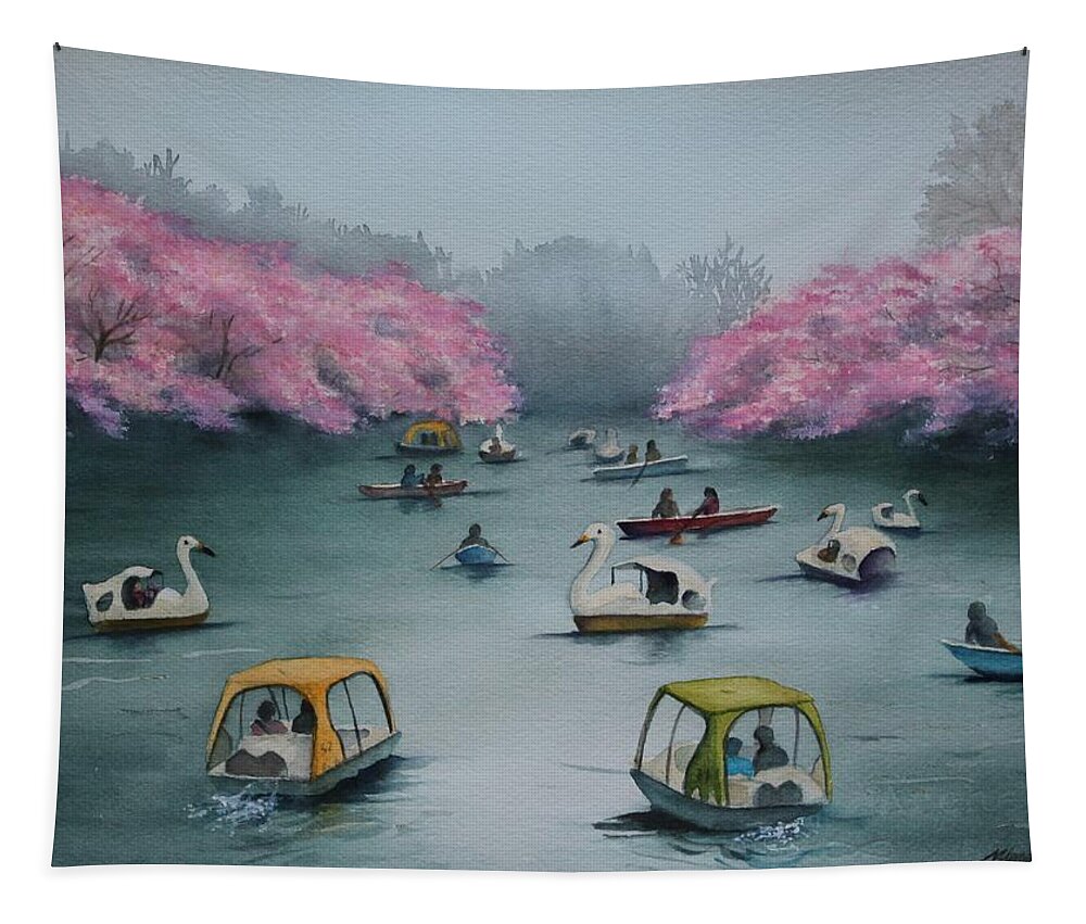 Sakura Tapestry featuring the painting Springtime Fun at Inokashira by Kelly Miyuki Kimura