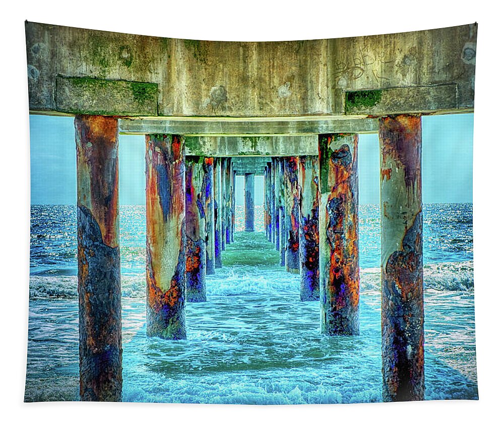 St. Augustine Beach # Fishing Pier # Ocean # Color # Colorful # Tourism Tapestry featuring the photograph St. Augustine beach by Louis Ferreira