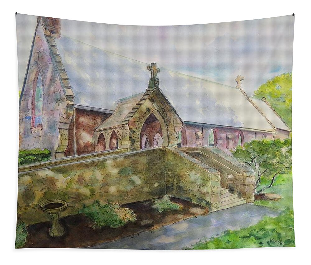 Newport Tapestry featuring the painting St. Columba's Episcopal Chapel Middletown RI by Patty Kay Hall