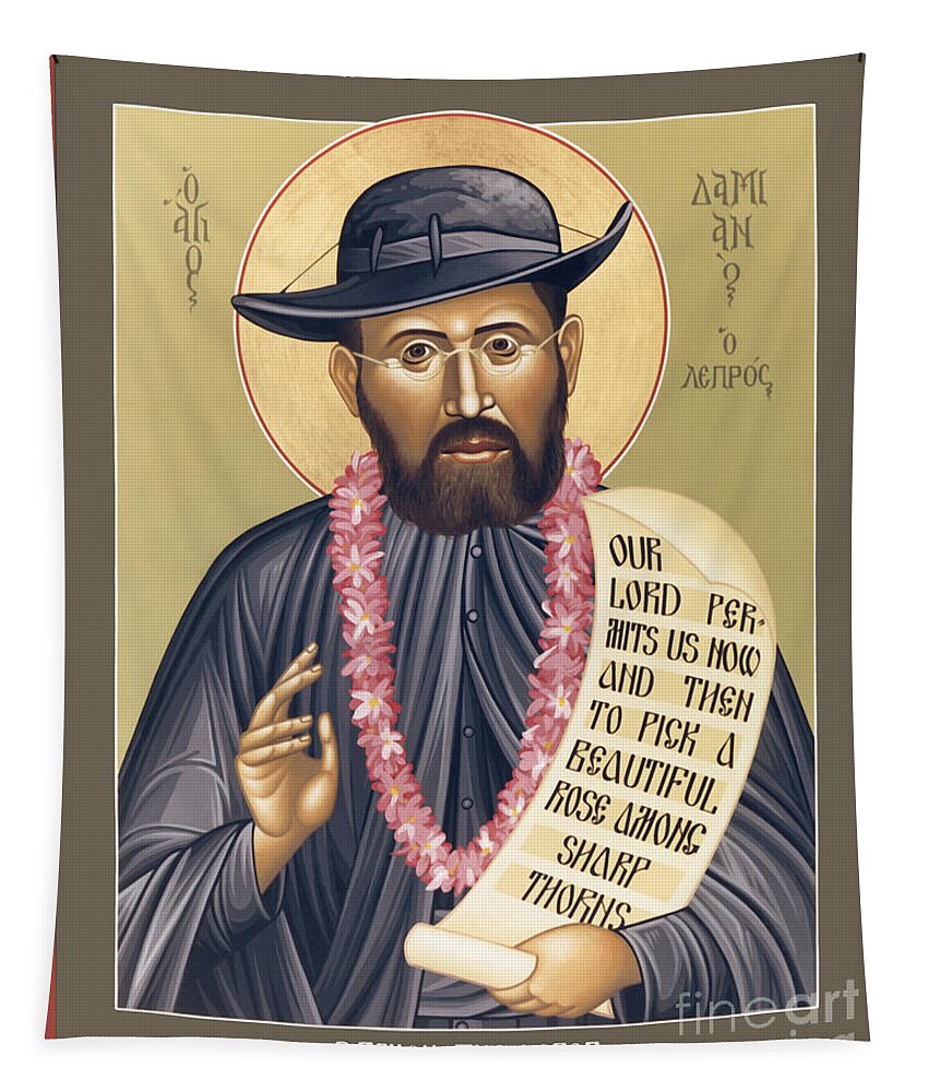 St. Damien The Leper Tapestry featuring the painting St. Damien the Leper - RLDTL by Br Robert Lentz OFM