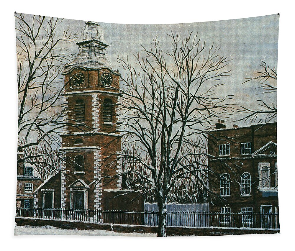 Wapping Tapestry featuring the painting St Johns Church Wapping, London, At Christmas by Mackenzie Moulton