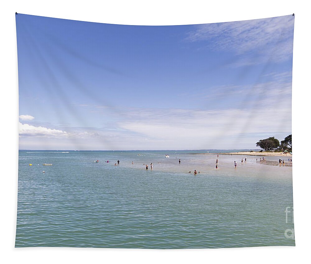 Beach Tapestry featuring the photograph St Leonards Panorama by Linda Lees