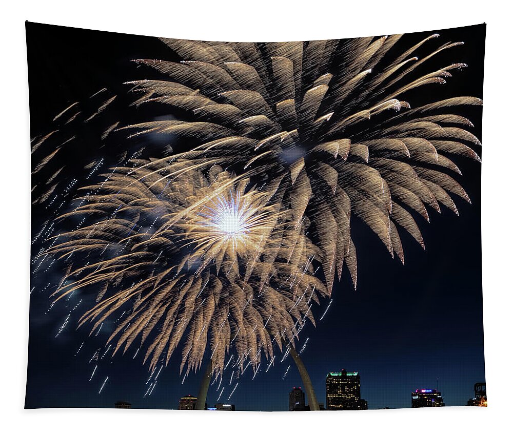 Fireworks Tapestry featuring the photograph St Louis Celebration by Susan Rissi Tregoning