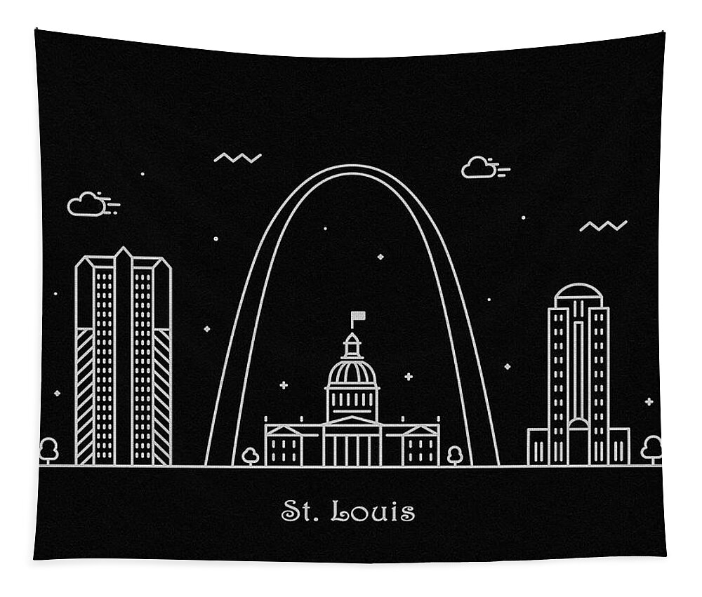 St Louis Tapestry featuring the drawing St. Louis Skyline Travel Poster by Inspirowl Design