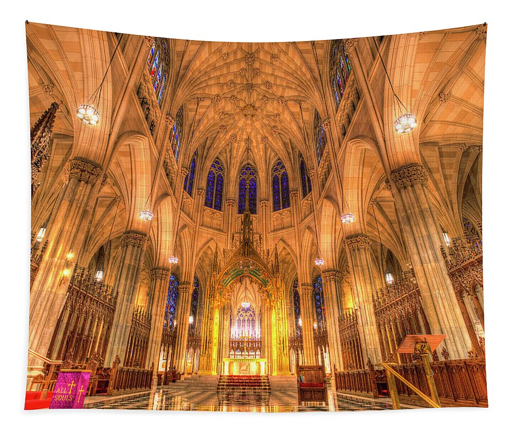 St Patrick's Cathedral Tapestry featuring the photograph St Patrick's Cathedral Manhattan New York by David Pyatt