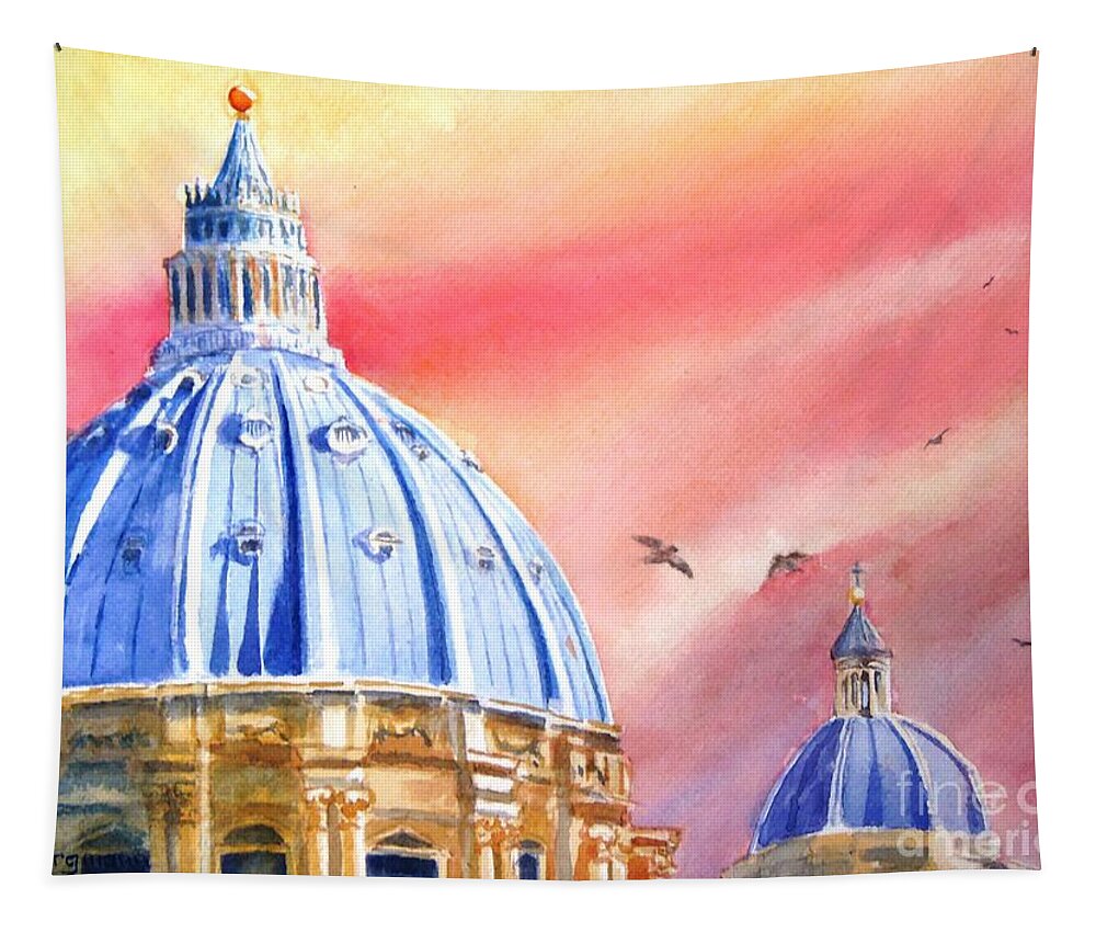 Italy Tapestry featuring the painting St. Peter's - A Pigeon's Perspective by Petra Burgmann