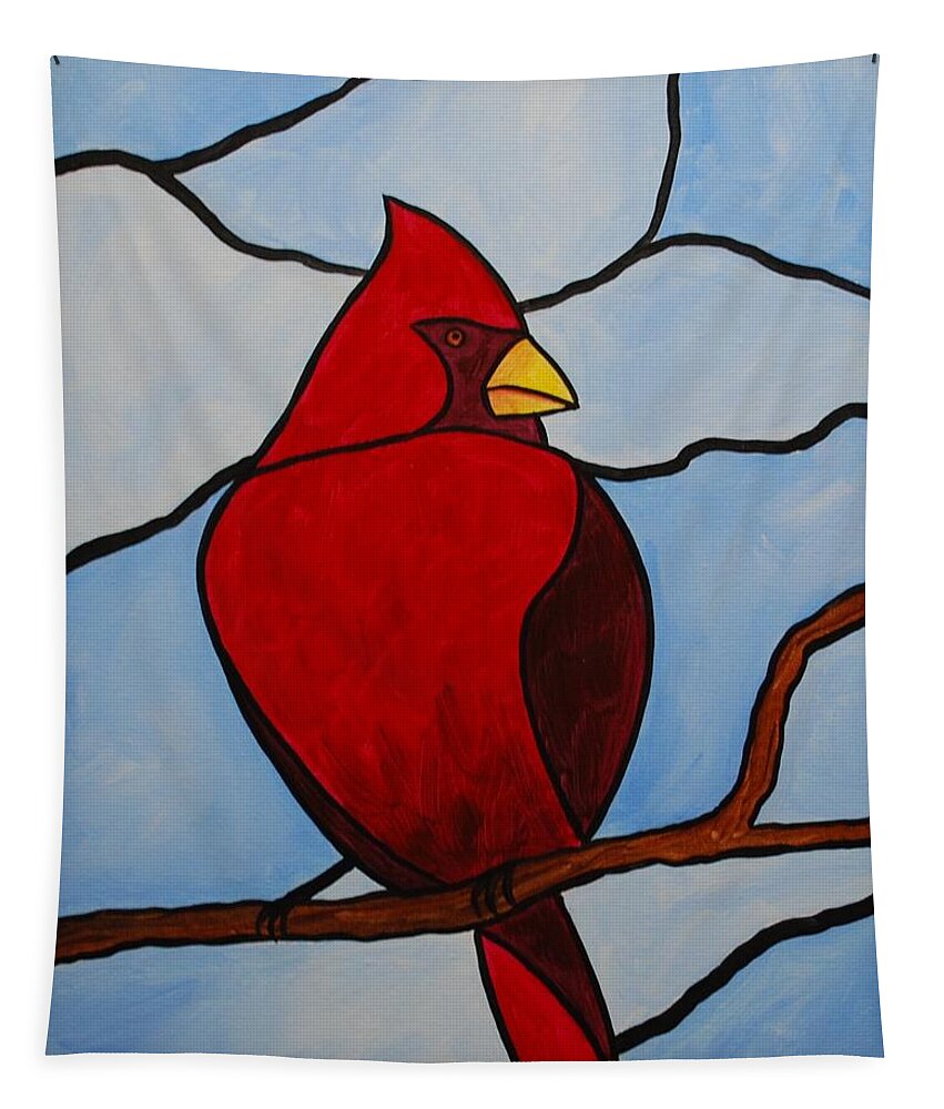 Stained Glass Tapestry featuring the painting Stained Glass Cardinal by Emily Page