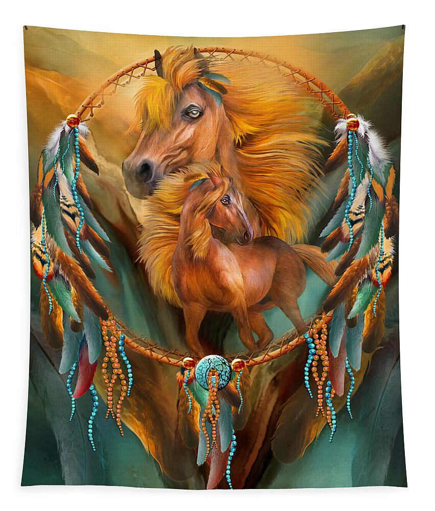 Carol Cavalaris Tapestry featuring the mixed media Stallion Dreams by Carol Cavalaris