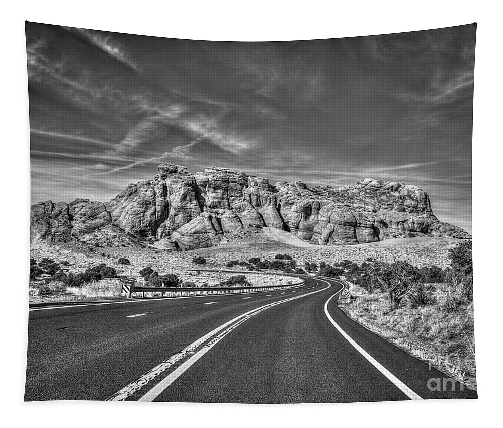 Reid Callaway Horseshoe Bend Tapestry featuring the photograph Standing In The Road B W Grand Canyon Butte Page Arizona Art by Reid Callaway