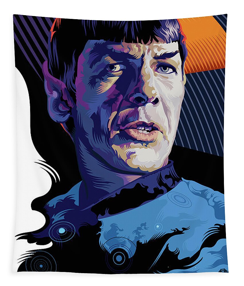 Spock Tapestry featuring the digital art Star Trek Spock Pop Art Portrait by Garth Glazier