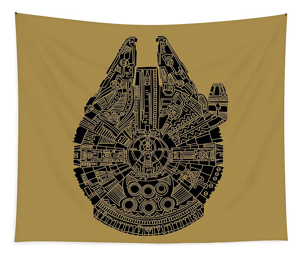#faatoppicks Tapestry featuring the mixed media Star Wars Art - Millennium Falcon - Black by Studio Grafiikka