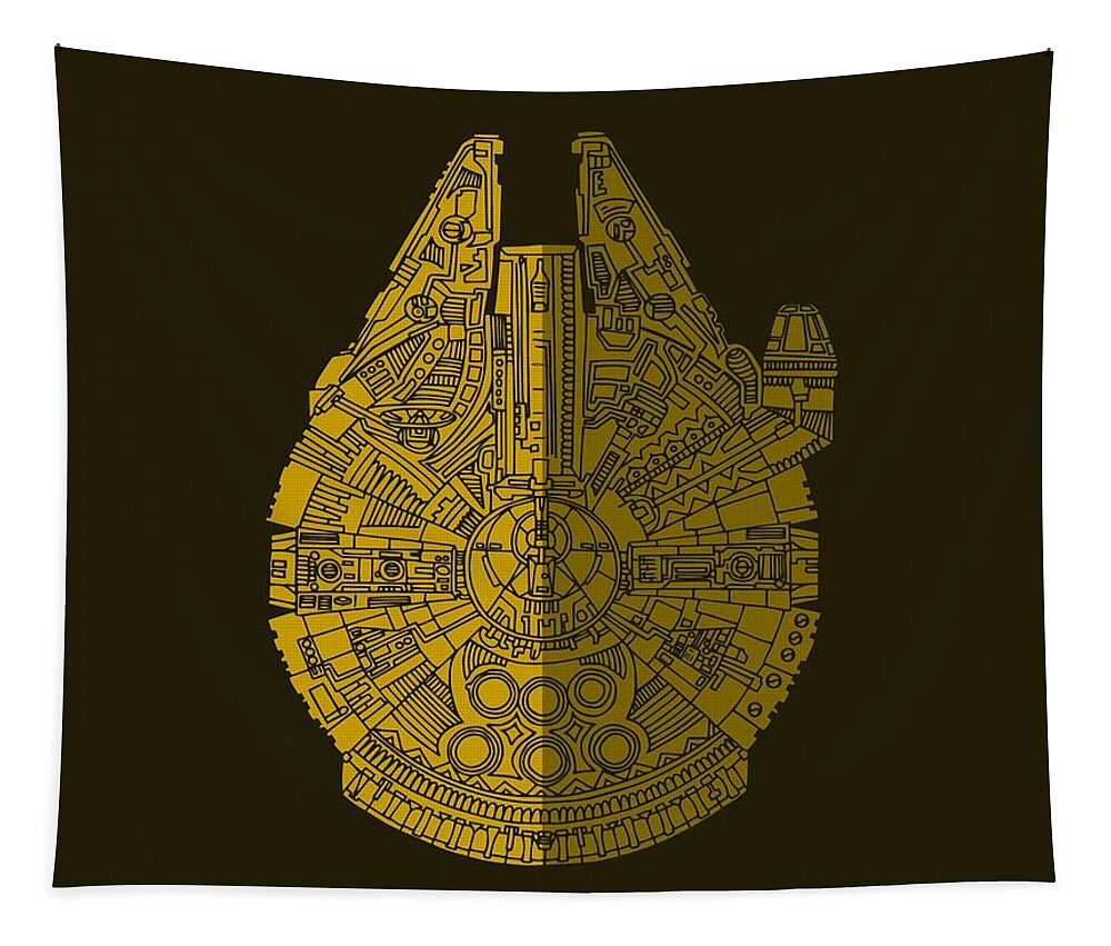Millennium Tapestry featuring the mixed media Star Wars Art - Millennium Falcon - Brown by Studio Grafiikka