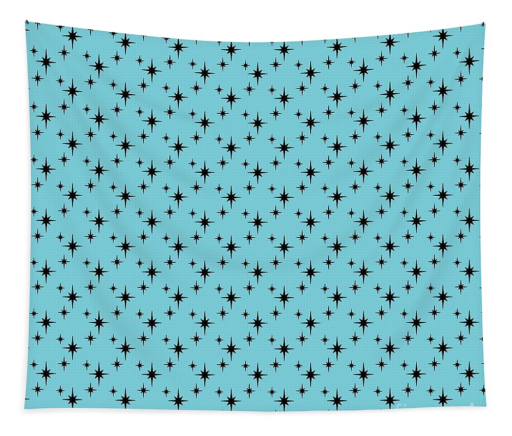 Mid Century Modern Tapestry featuring the digital art Starbursts Mini in Turquoise by Donna Mibus