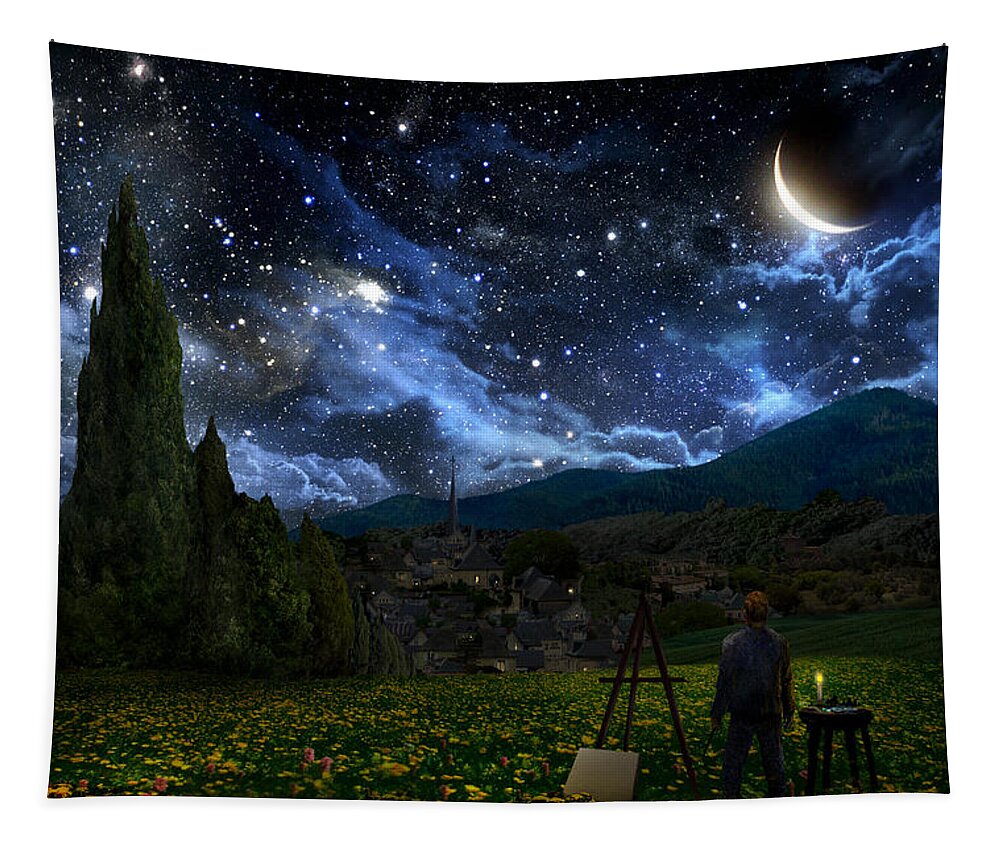 Van Gogh Tapestry featuring the digital art Starry Night by Alex Ruiz