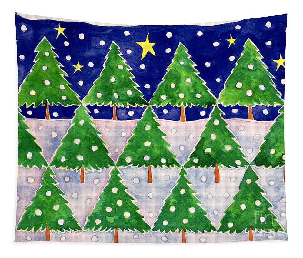 Christmas Tree; Trees; Winter; Snowing Tapestry featuring the painting Stars and Snow by Cathy Baxter