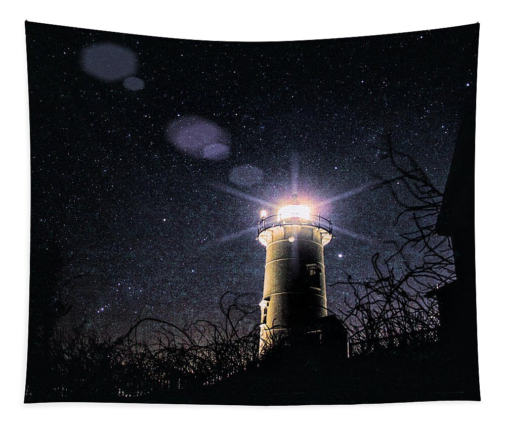 #jefffolger Tapestry featuring the photograph Stars over Nobska lighthouse by Jeff Folger