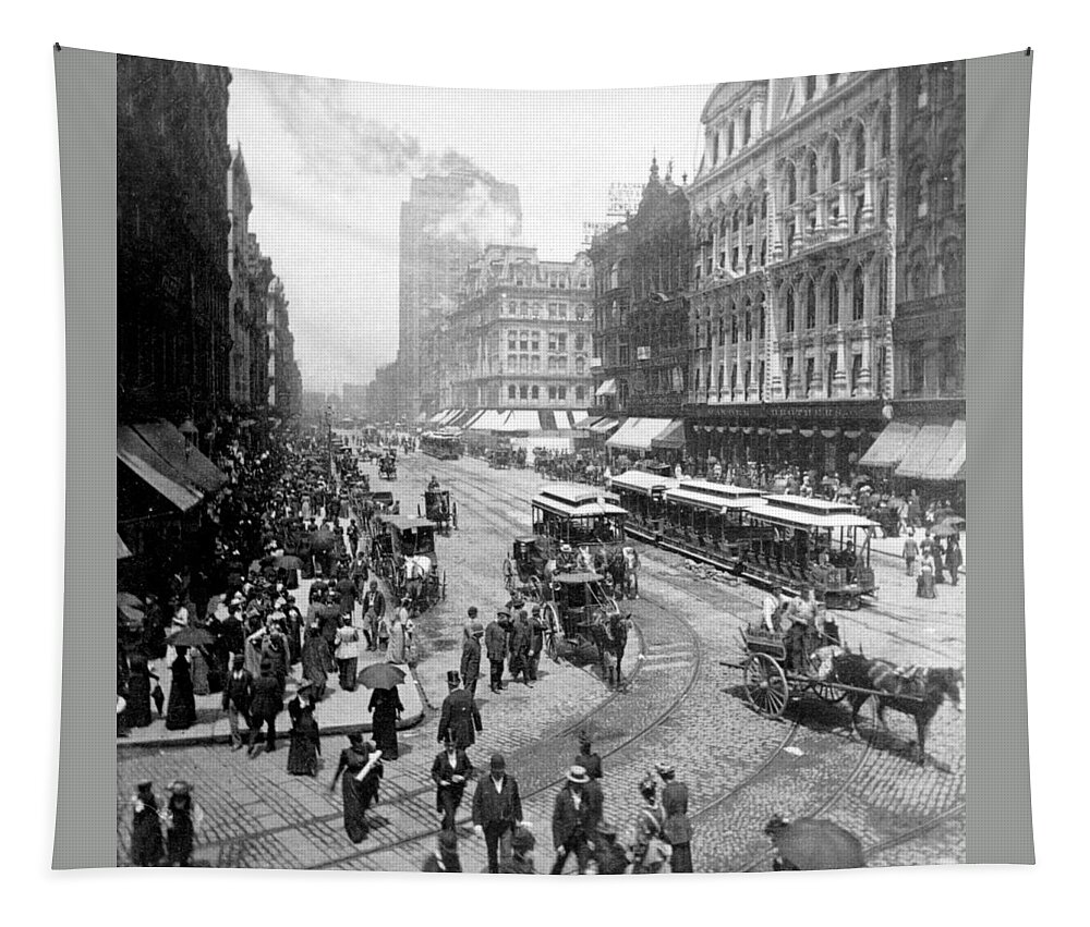 chicago Illinois Tapestry featuring the photograph State Street - Chicago Illinois - c 1893 by International Images