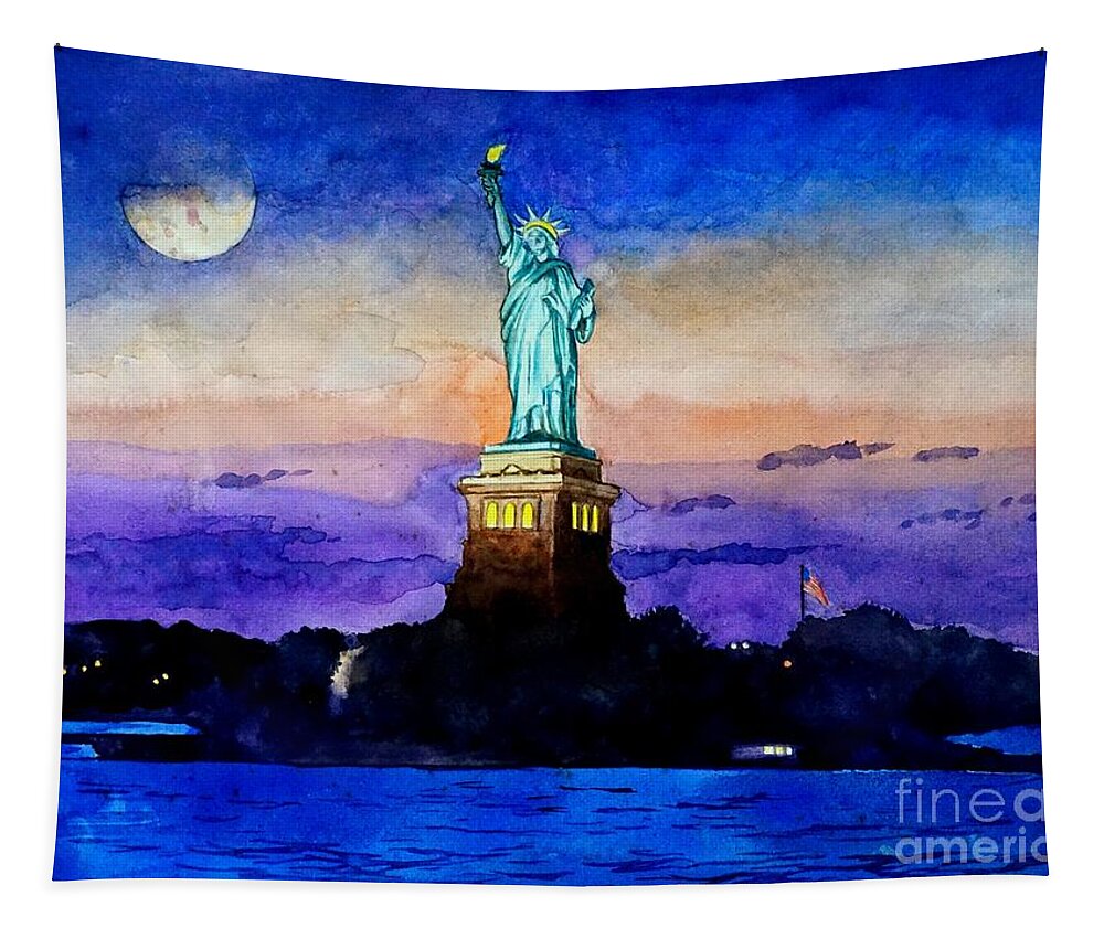 Statue Of Liberty Tapestry featuring the painting Statue of Liberty New York by Christopher Shellhammer