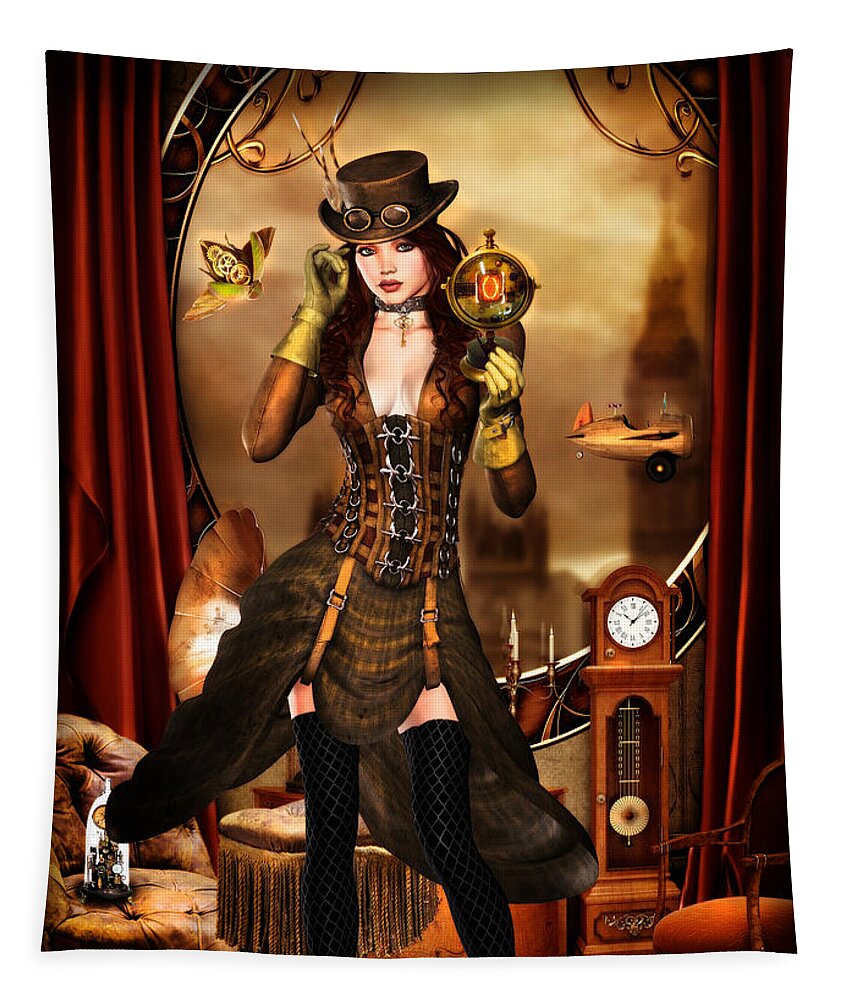 Steampunk Tapestry featuring the digital art Steampunk Girl by Alicia Hollinger