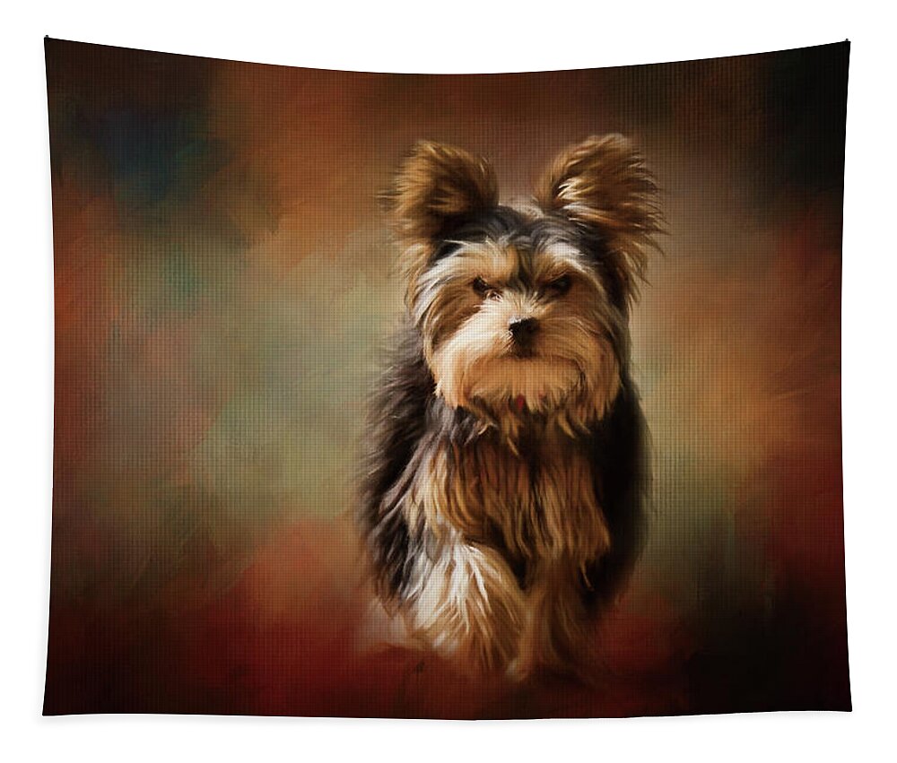 Jai Johnson Tapestry featuring the photograph Stepping Into Autumn Yorkshire Terrier Art by Jai Johnson