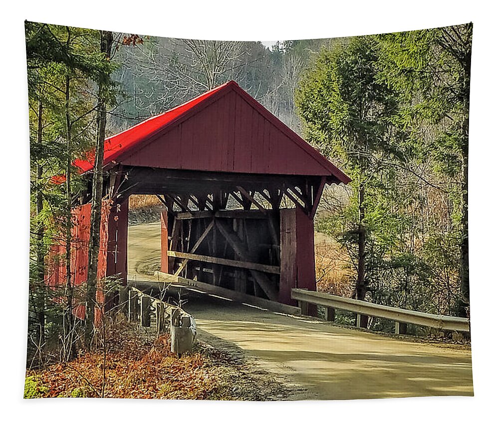 Sterling Bridge Tapestry featuring the photograph Sterling Covered Bridge by Robert Mitchell