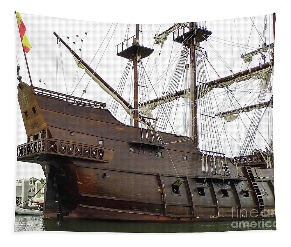 El Galeon Tapestry featuring the photograph Stern Lamp And Balcony by D Hackett