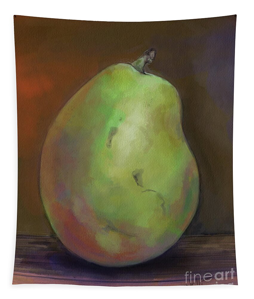 Fruits Tapestry featuring the painting Single Pear by Mark Tonelli