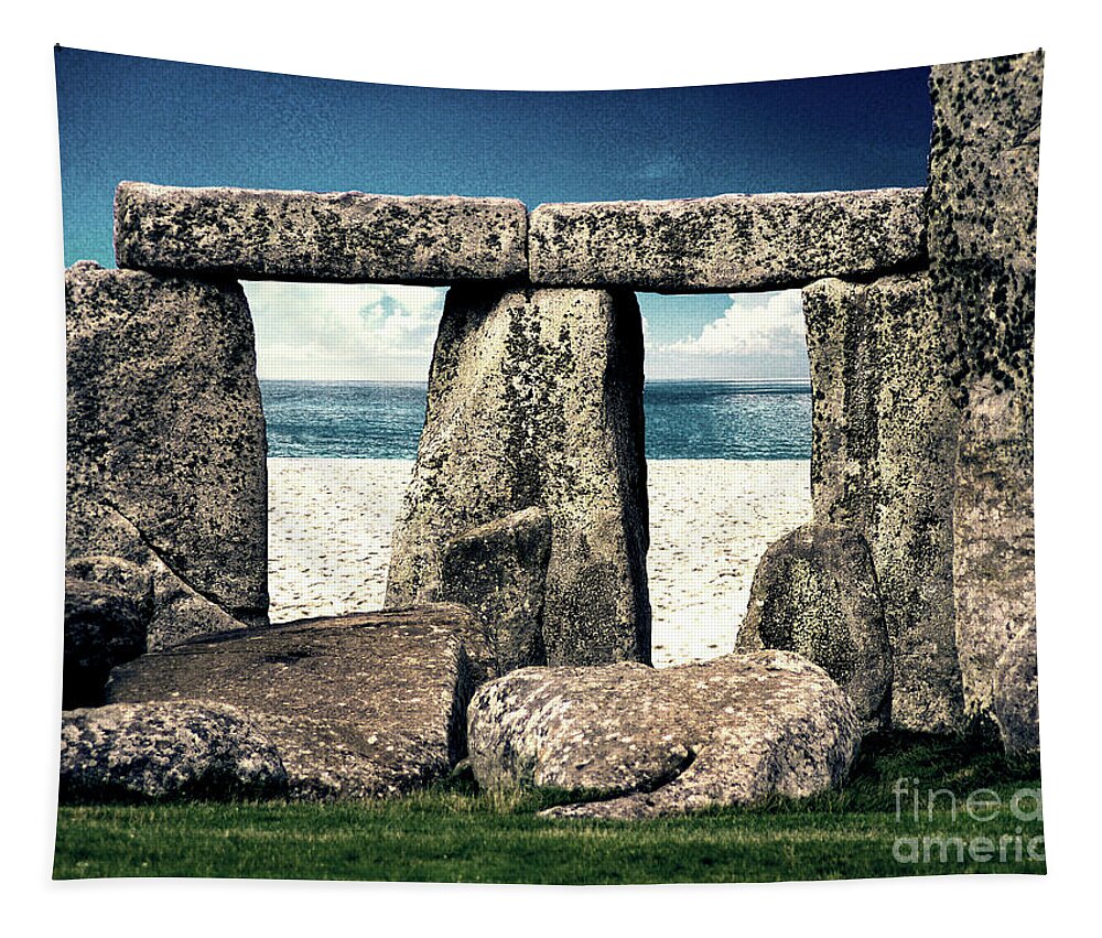 Stonehenge Tapestry featuring the digital art Stonehenge On The Beach by Phil Perkins