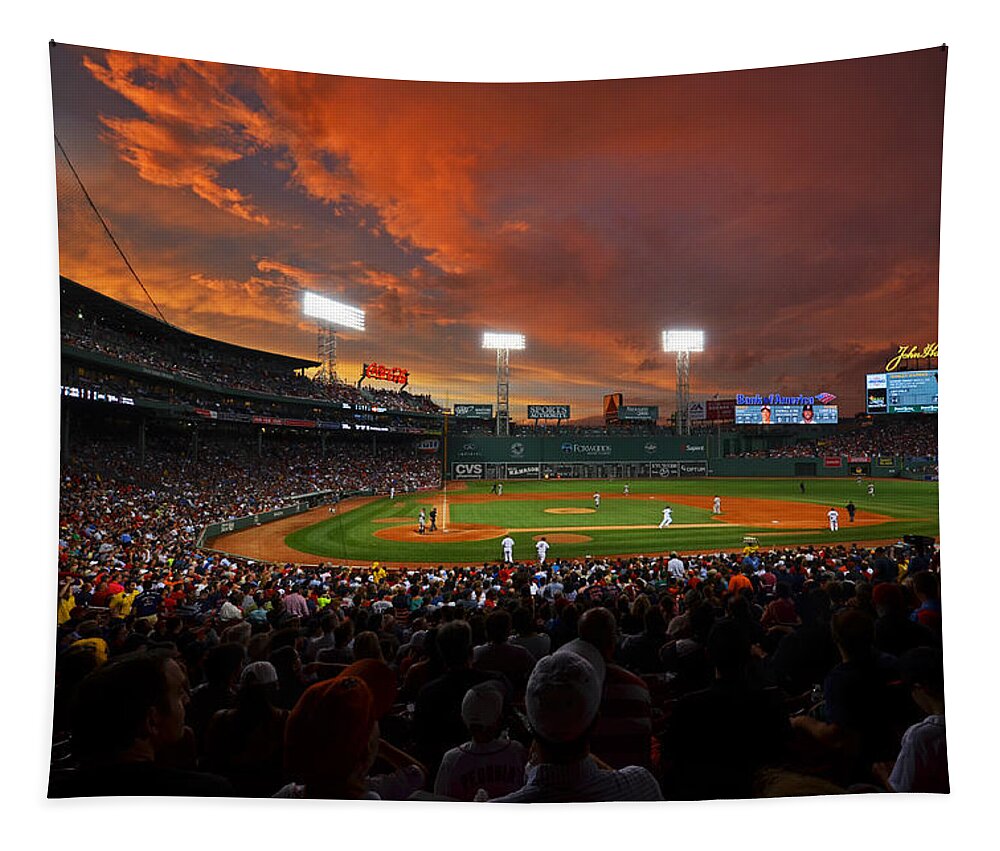Boston Tapestry featuring the photograph Storm clouds over Fenway Park by Toby McGuire