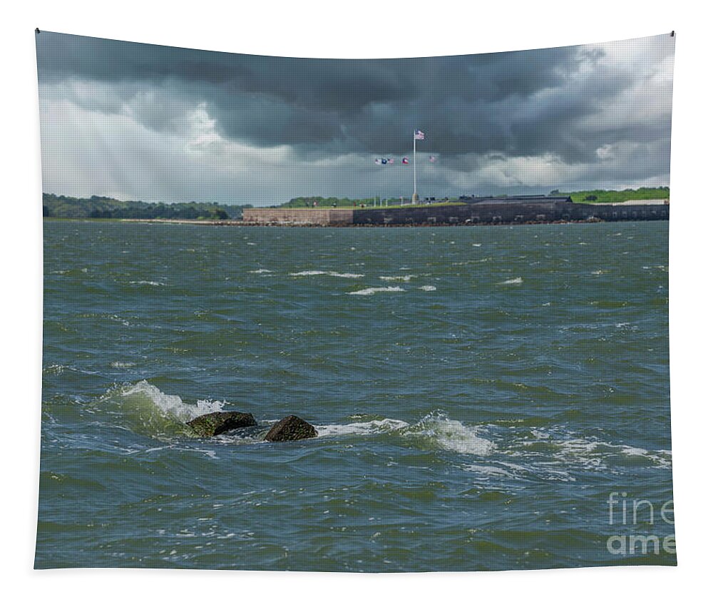 Fort Sumter Tapestry featuring the photograph Storm Clouds over Fort Sumter by Dale Powell