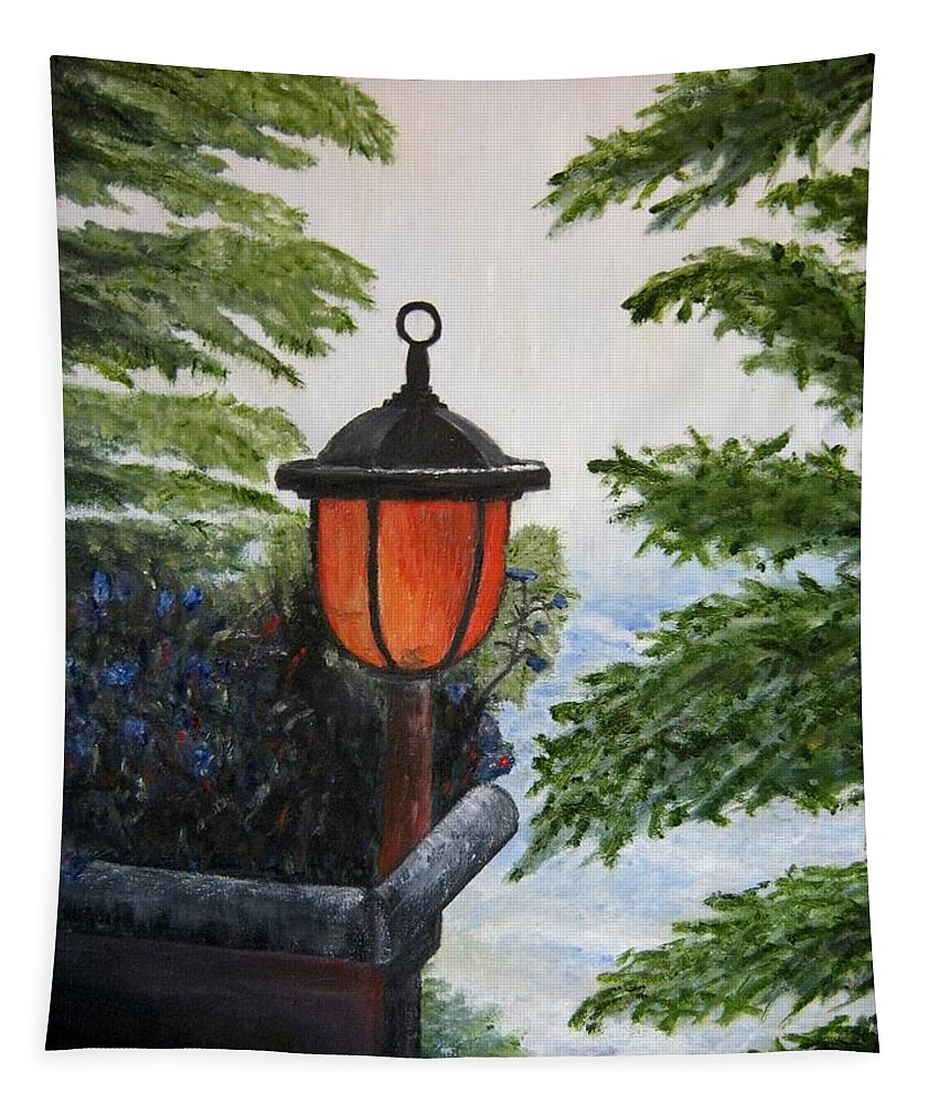 Solar Light Tapestry featuring the painting Storm on Lake of the Woods by Marilyn McNish