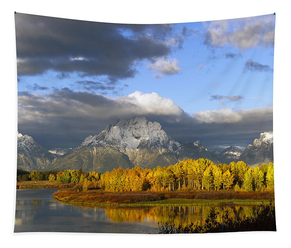 Storm Tapestry featuring the photograph Storm over the Ox Bow and Mt Moran by Gary Langley