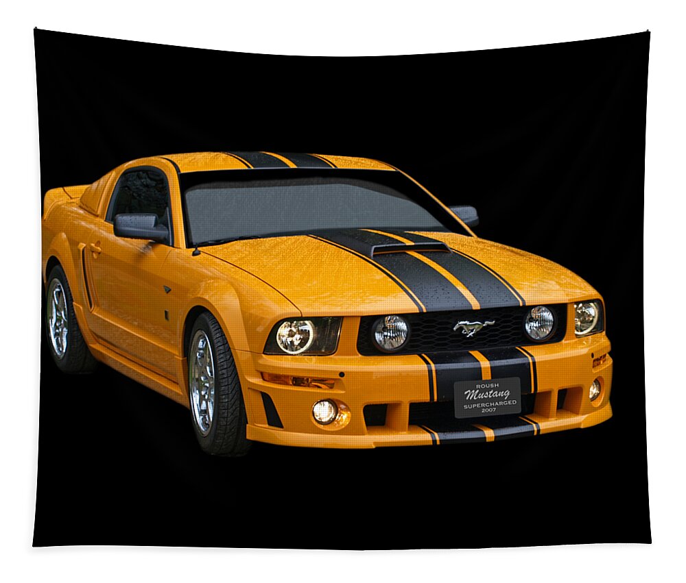 Ford Mustang Tapestry featuring the photograph Storming Roush on Black by Gill Billington
