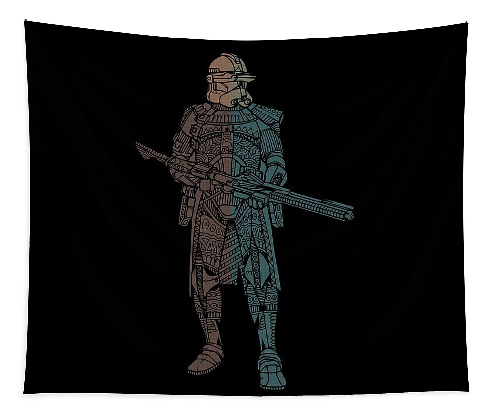Stormtrooper Tapestry featuring the mixed media Stormtrooper Samurai - Star Wars Art - Minimal by Studio Grafiikka