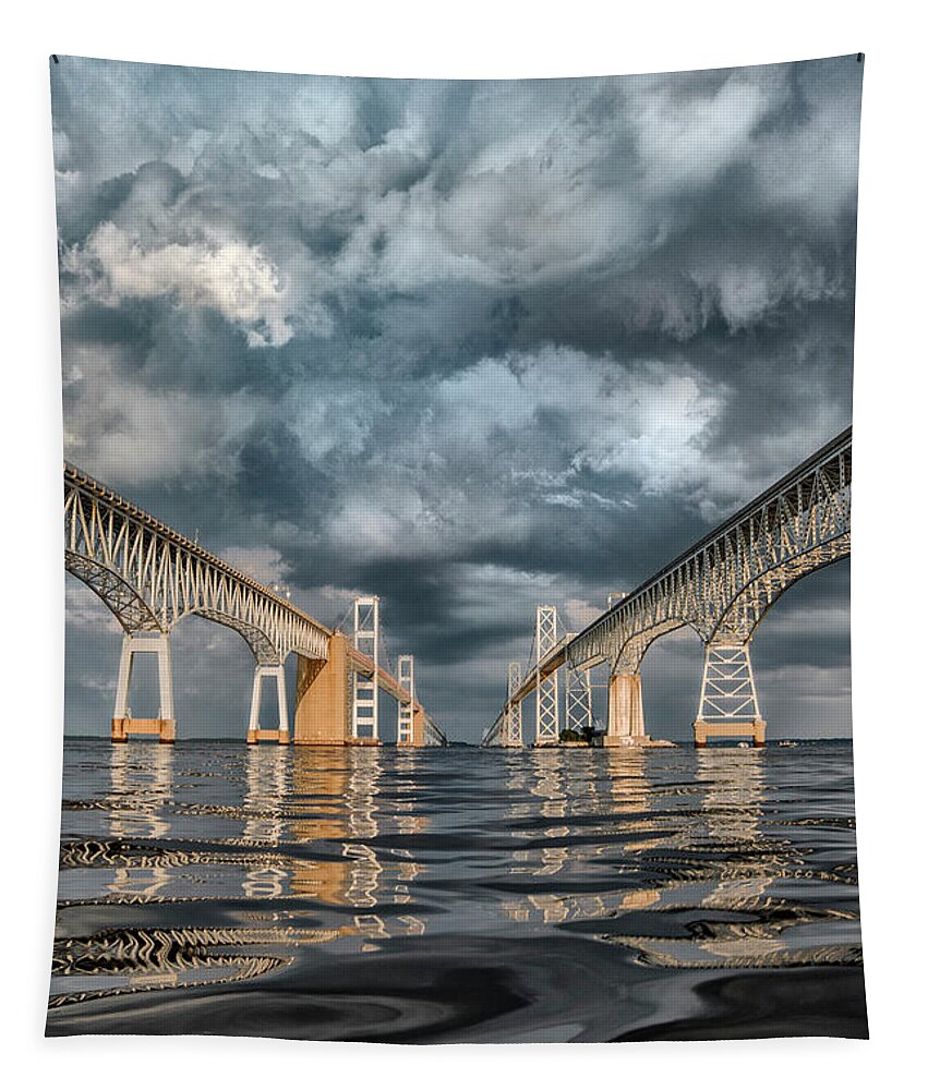 Chesapeake Bay Bridge Tapestry featuring the photograph Stormy Chesapeake Bay Bridge by Erika Fawcett