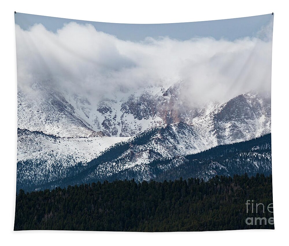 Pikes Peak Tapestry featuring the photograph Stormy Clouds on Pikes Peak by Steven Krull