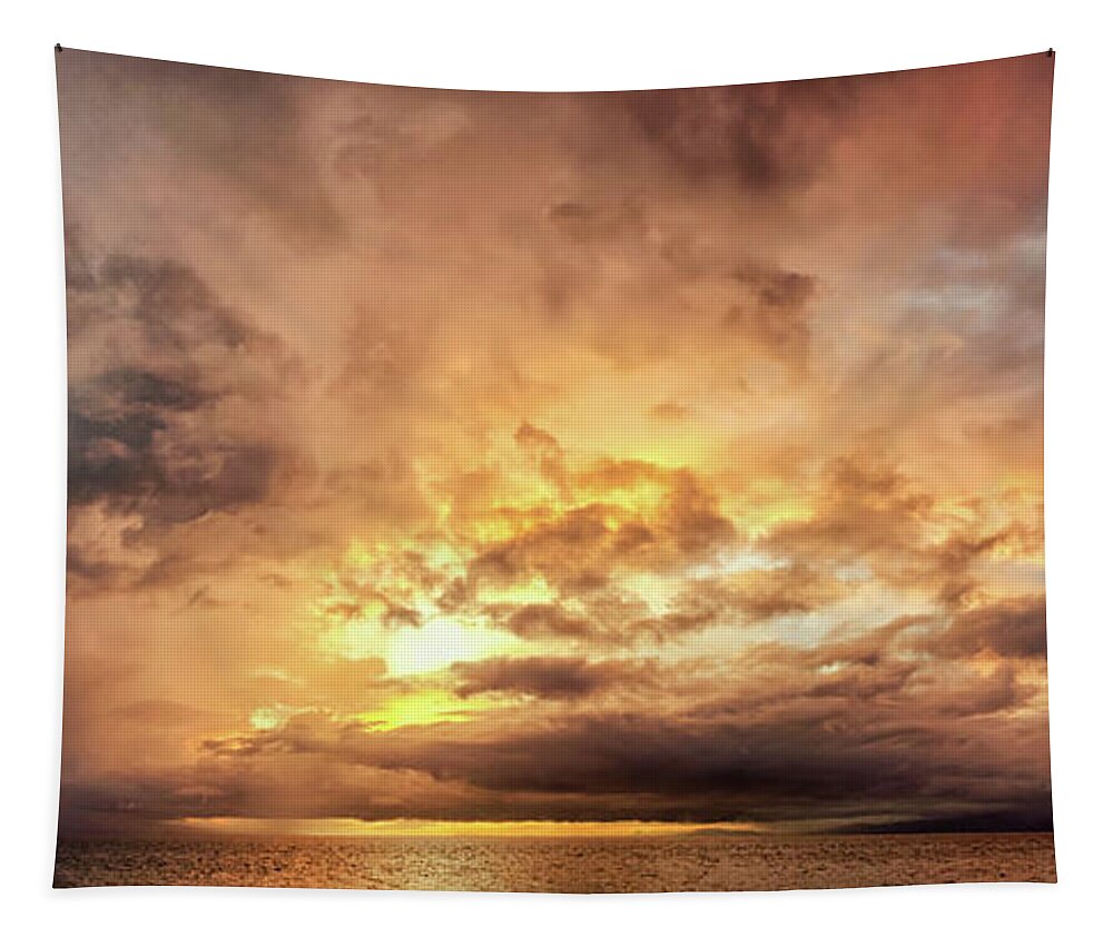Sunset Tapestry featuring the photograph Stormy Ka'anapali Sunset by Christopher Johnson