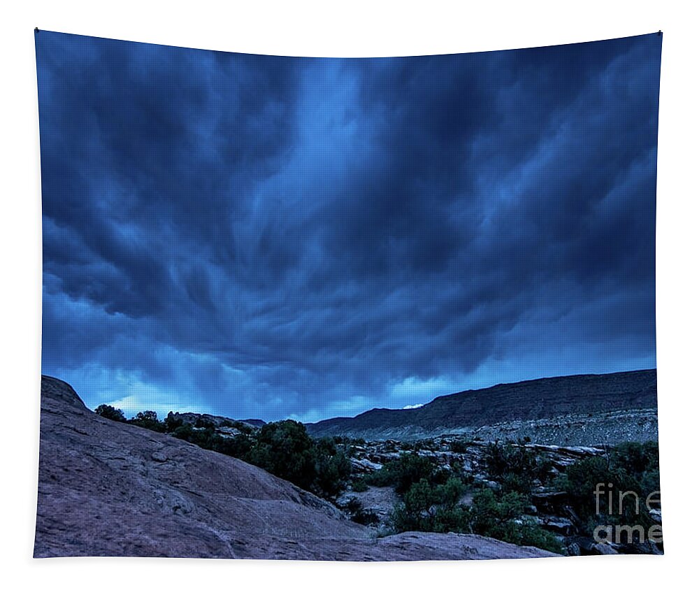 Utah Tapestry featuring the photograph Stormy Night Sky Arches National Park - Utah by Gary Whitton