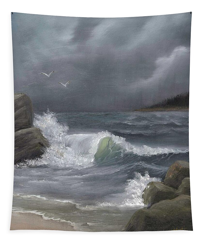 Storm Tapestry featuring the painting Stormy Waters by Sheri Keith