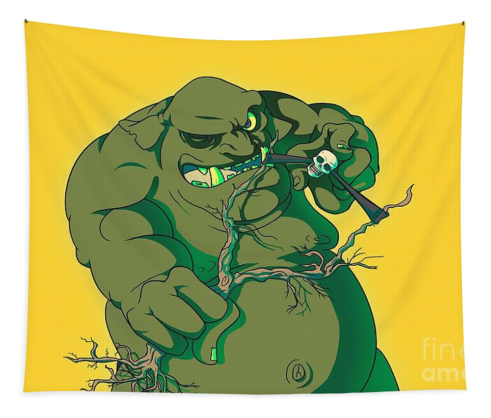 Ogre Tapestry featuring the digital art Storybook ogre shooting heads by Jorgo Photography