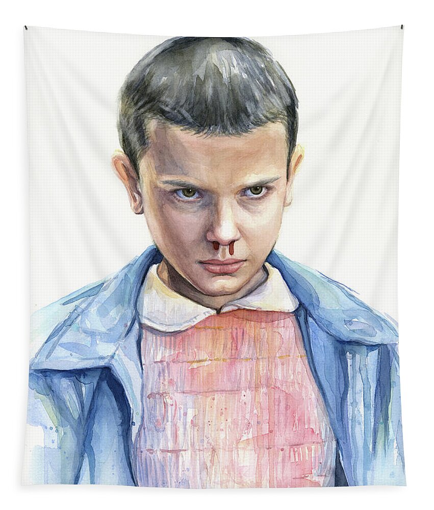 #faatoppicks Tapestry featuring the painting Stranger Things Eleven Portrait by Olga Shvartsur
