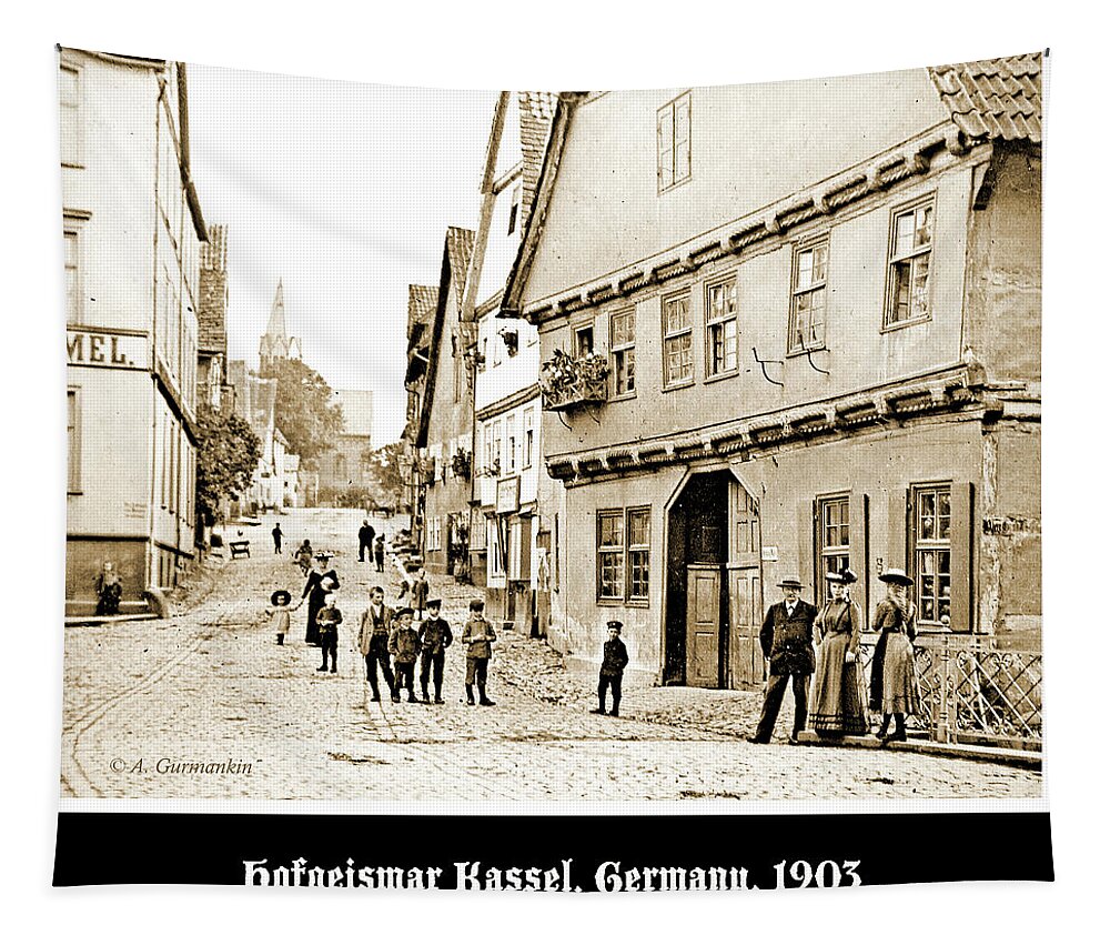 Street Scene Tapestry featuring the photograph Street Scene, Hofgeismar Kassel, Germany, 1903, Vintage Photogra by A Macarthur Gurmankin