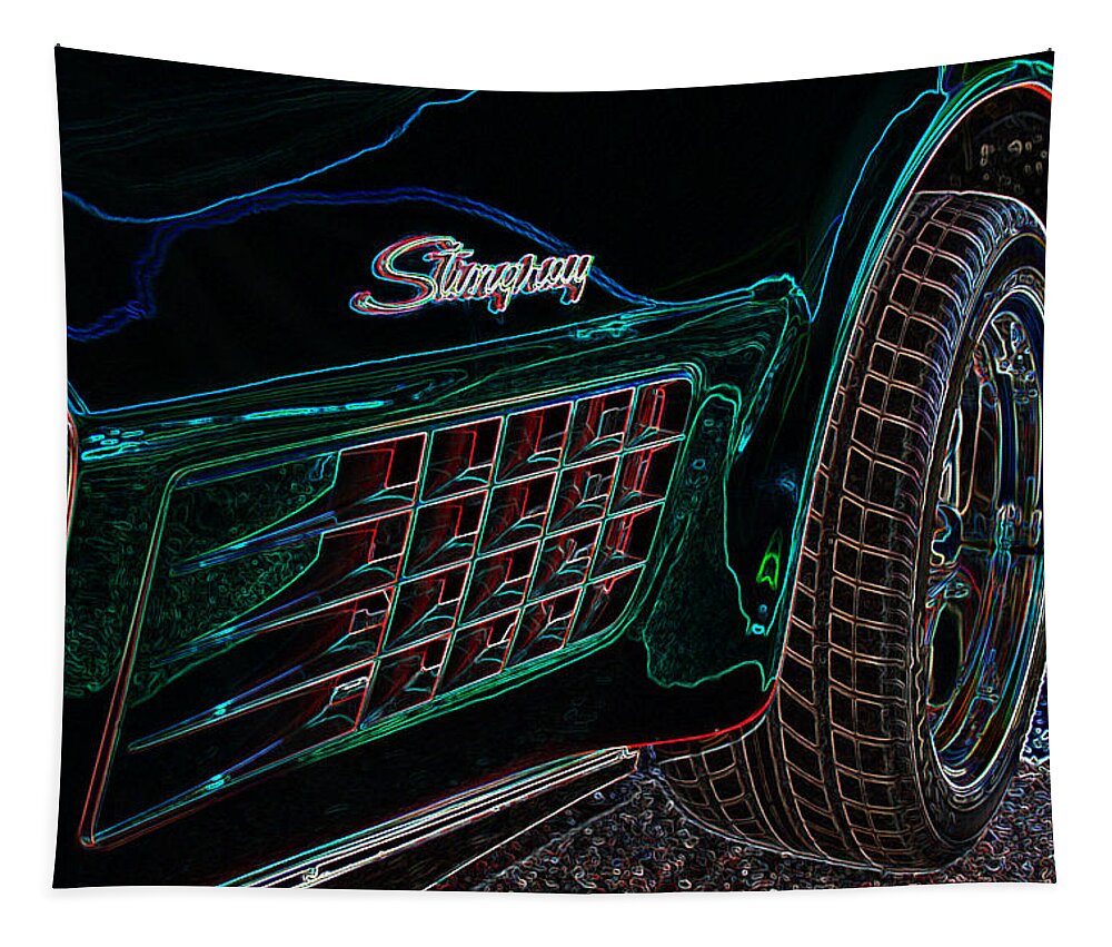 Corvette Tapestry featuring the digital art Stringray Neon by Darrell Foster