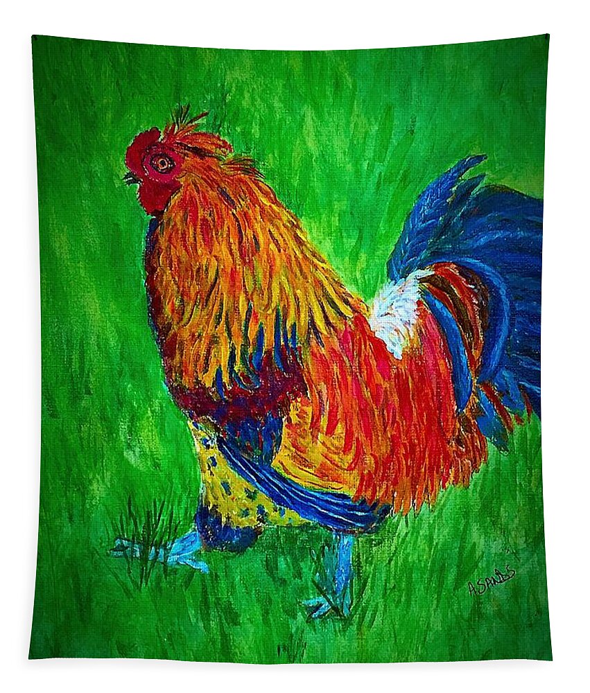 Rooster Tapestry featuring the painting Strutting Batam Rooster by Anne Sands