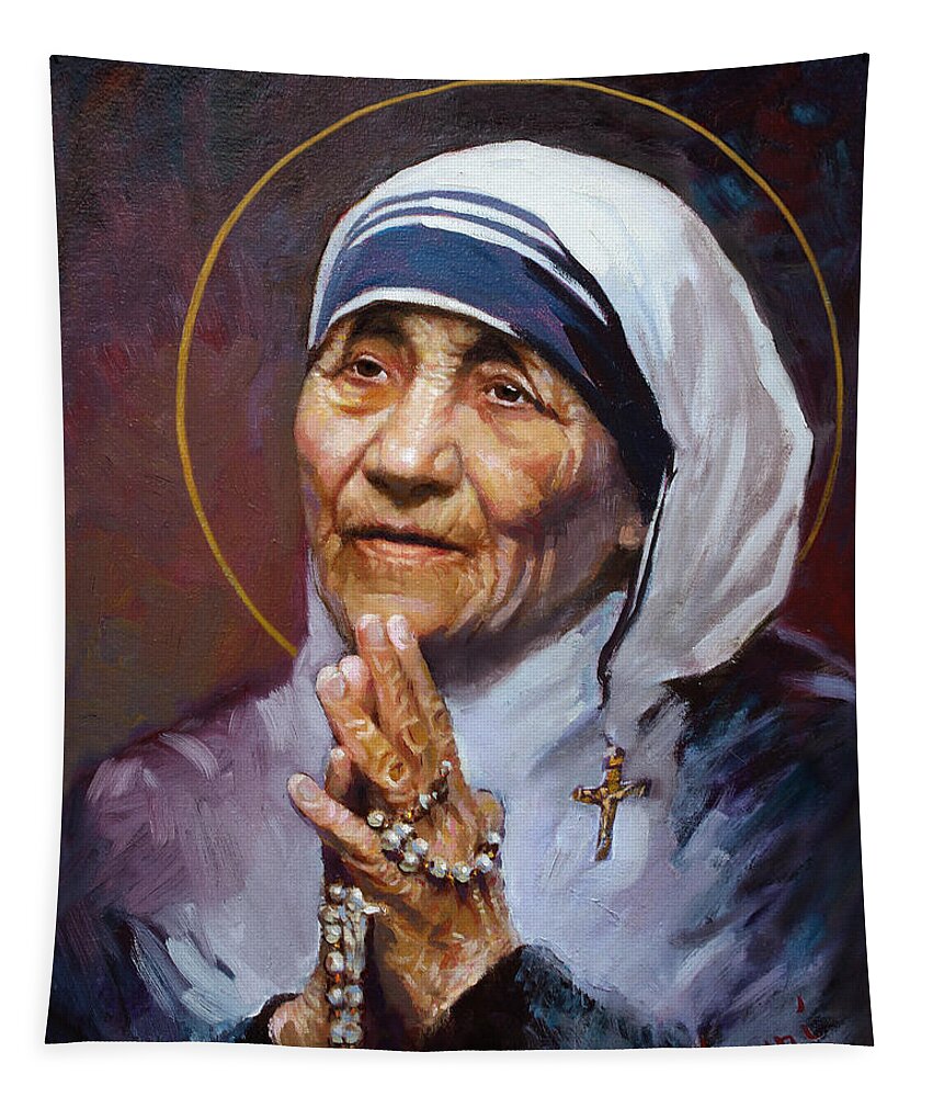 St.teresa Tapestry featuring the painting St.Teresa of Calcutta by Ylli Haruni